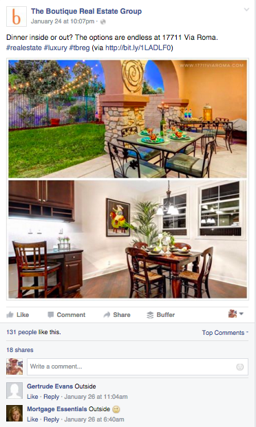 Facebook post of dining outdoors