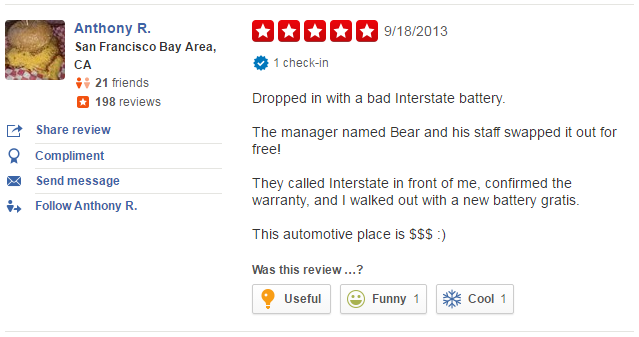 Five star Yelp review 